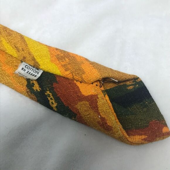 Vintage Hawaiian Bark Cloth Retro 60s 70s Neck Tie abstract Brown Orange Yellow - Picture 6 of 7